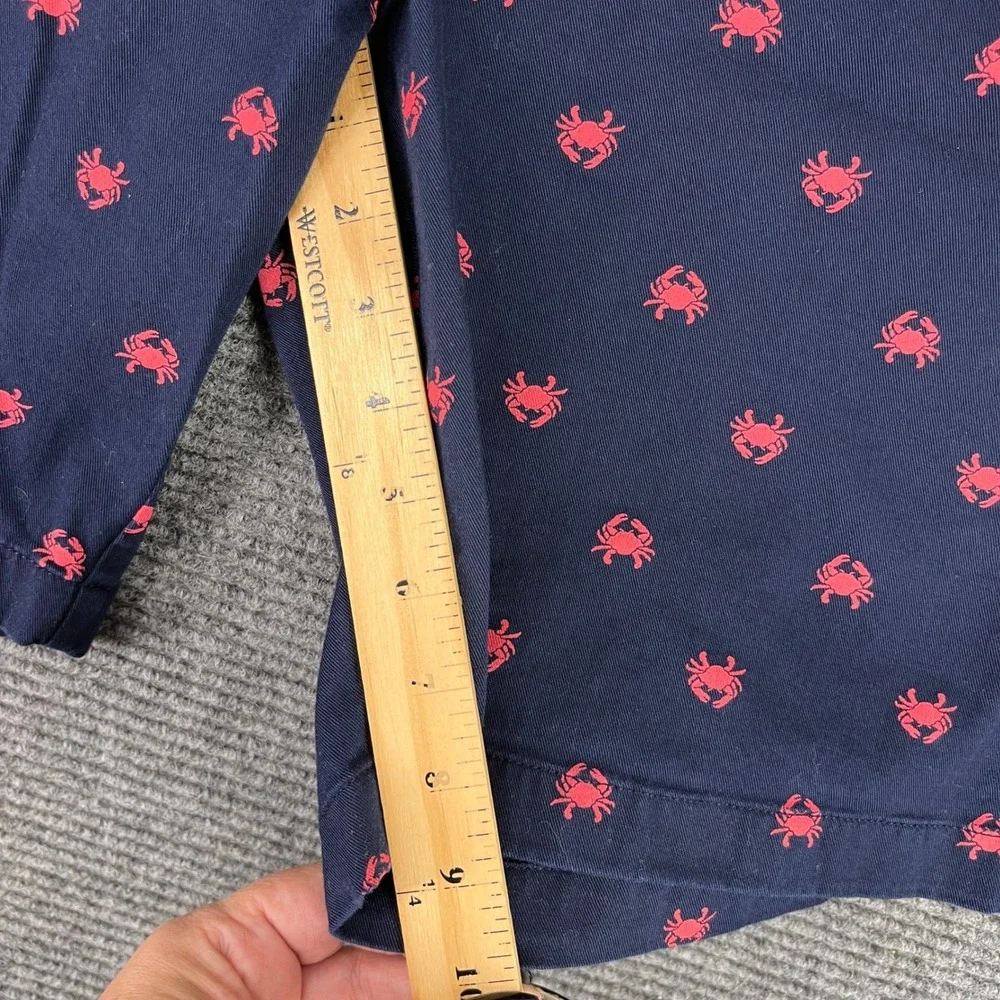 J.Crew Chino Shorts Mens 35 Crab Print Navy Blue Embroidered Summer Casual